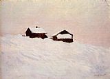 Houses Canvas Paintings - Houses in the Snow